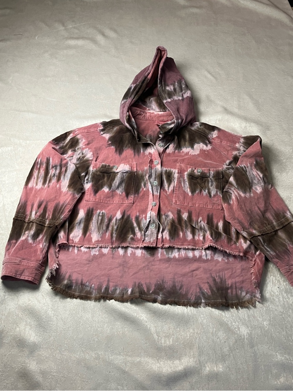Oli & Hali Pink and Brown Tie-Dye Hooded Cropped Sweatshirt